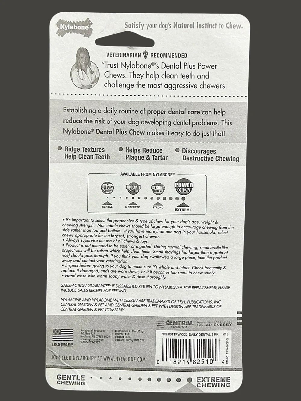 Nylabone Dog Dental Essentials Power Chew Toys Made In USA Chicken Flavor 4 PC